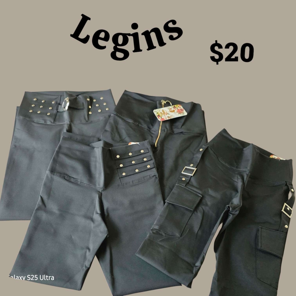 Stylish Black Leggings with Buckle and Stud Details